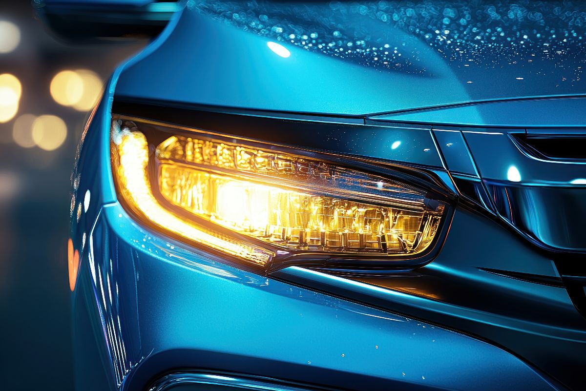 faros de auto en la lluvia
